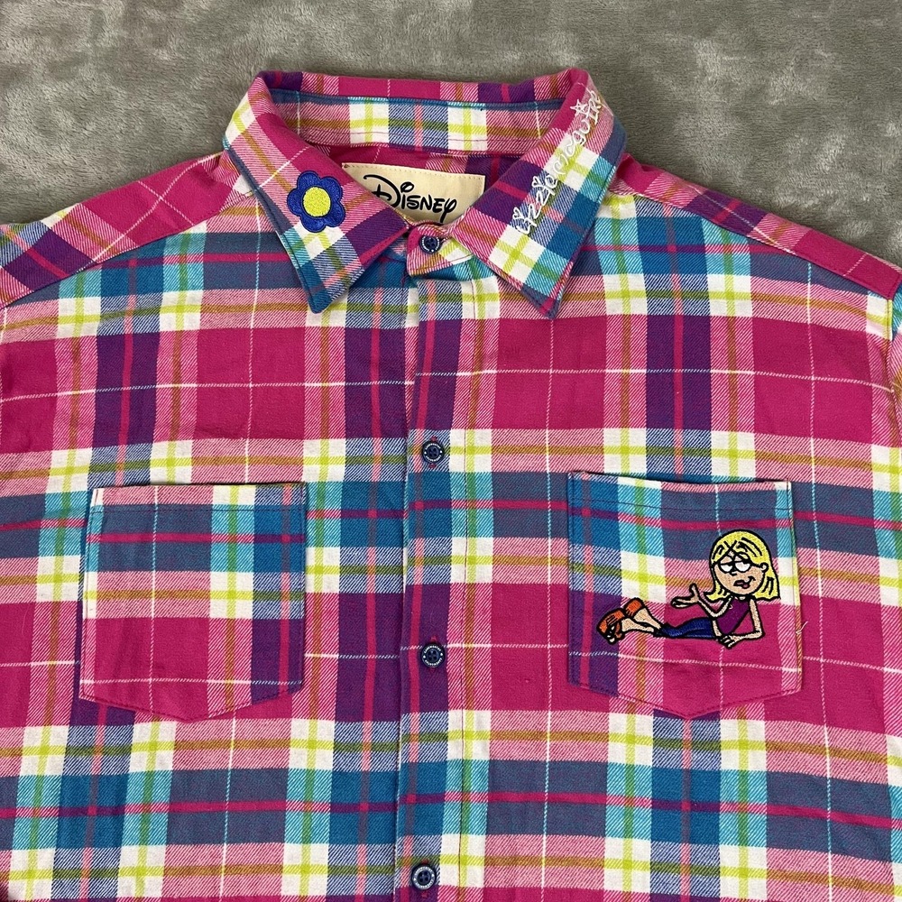 Cakeworthy Lizzie McGuire Shirt Womens 2XL Pink Plaid Flannel Disney Button Up